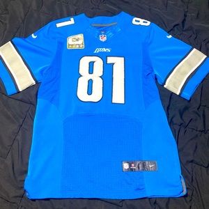 *RARE* Mens 40 M Nike Elite On Field Calvin Johnson Blue Jersey & Captain Patch